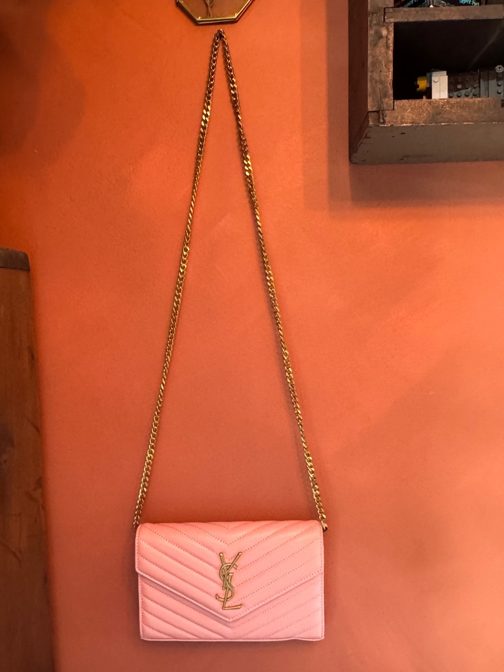 Saint Laurent Light Pink Quilted Chain Crossbody